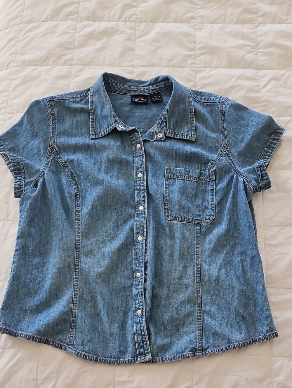 Madewell Light Blue Denim Short-Sleeve Button-Down Snap Shirt